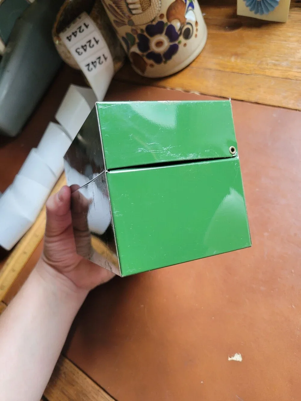 Vintage Mid-Century Green Metal Index Card / Recipe Box